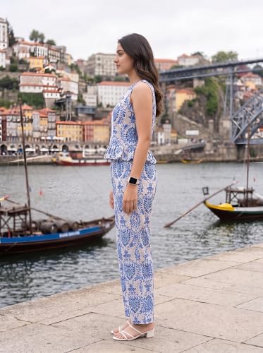 Image of NAINVISH Women Printed Co Ord Set Off Shoulder Ruffle Top High Waist Palazzo Pants Summer Casual Vacation Party Outfit