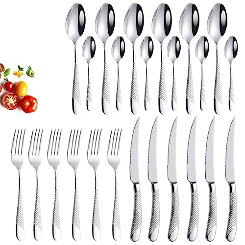 Ensemble de couverts en argenterie, ensemble vaisselle luxe 24 pièces, for couteau, fourchette, cuillère, argent et or, table, dîner, lavable au lave-vaisselle