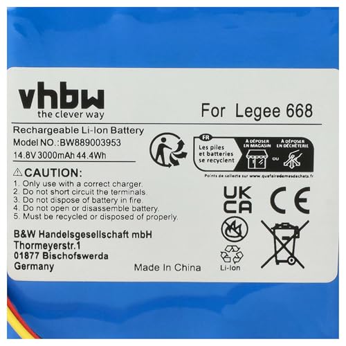 vhbw Akku kompatibel mit Hobot LEGEE 668, 669 Saugroboter (3000 mAh, 14,8 V, Li-Ion, ohne Gehäuse)