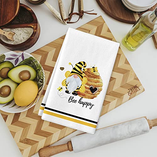 Lebsitey Bee Gnome Kitchen Towels, 2 Pack Cute Gnomes Bee Happy Be Blessed Absorbent Drying Tea Dish Towel For Cooking Baking, 18 X 28 Inch (Bee Towel) #TOP5