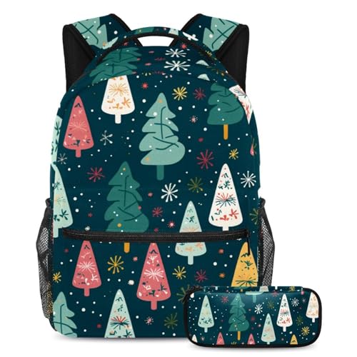 Sac à dos Noël avec trousse assortie pour étudiant - Ensemble scolaire multicolore 40cm