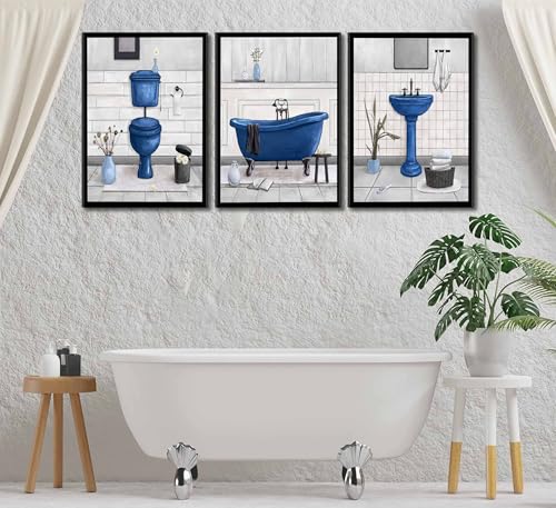 Lienzos para baño azul marino que transforman tu aseo con arte divertido 3