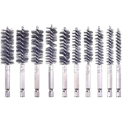 WENORA 10 Pcs Bore Brush for Drill, Drill Wire Bore Brush, Stainless Steel Bore Brush Set witn 1/4 Inch HexShank, Drill Wire Brush for Power Drill Impact Driver Cover