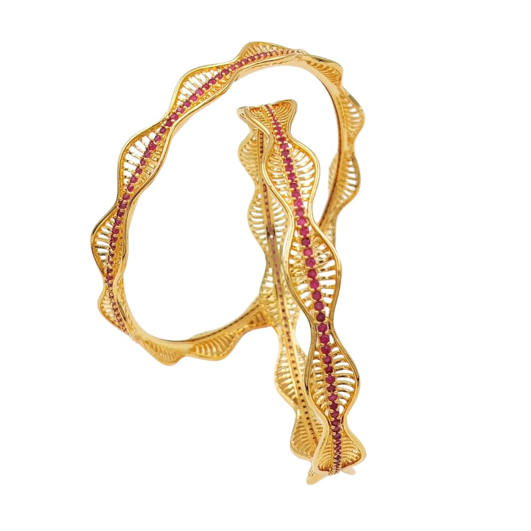 The Pink Lotus Beautiful CZ Studded Gold Plated Traditional Red Ruby Bangles Set for Women (2.8) (B0C96GN1WW) Amazon Price History, Amazon Price Tracker