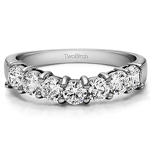 0.5 Ct. Seven Stone Shared Prong Contoured Wedding Ring In Sterling Silver With Brilliant Moissanite By Twobirch (Size 7) #TOP29