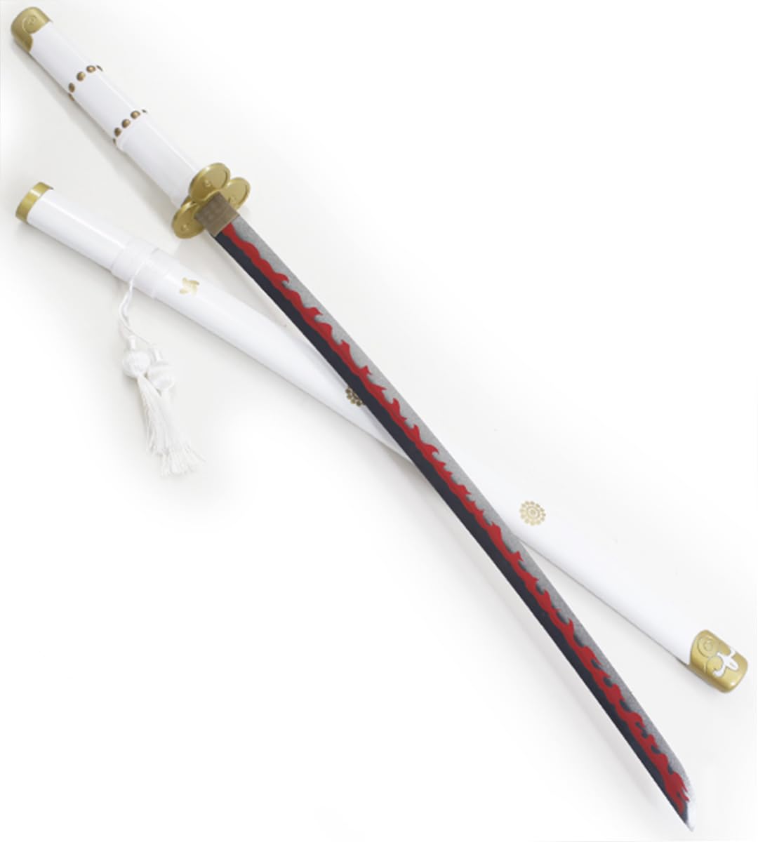 One Piece Katana Oden Ame No Habakiri - Épée Zoro Sabre Amenohabagiri Enma en Bois - Présentoir en Bois et Ceinturon Blanc Porte-Épée Inclus