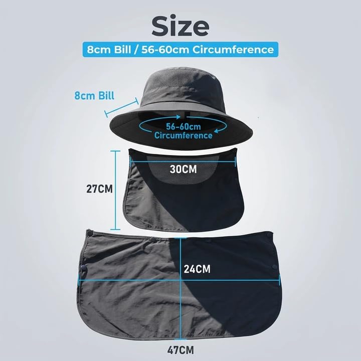 Gustave Sun Protection Cap Wide-Brim Quick-Dry Removable Flap Hat Grey