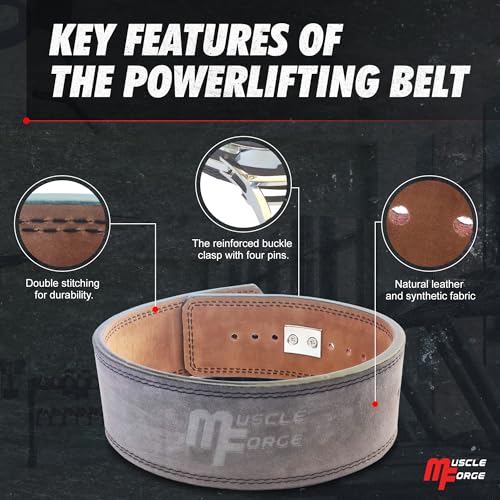 Leder Powerlifting Gürtel mit Stahlschnalle - Gewichthebergürtel für Powerlifting, Weightlifting Belt for Bodybuilding, Krafttraining, Größe S/M/L – Bild 4