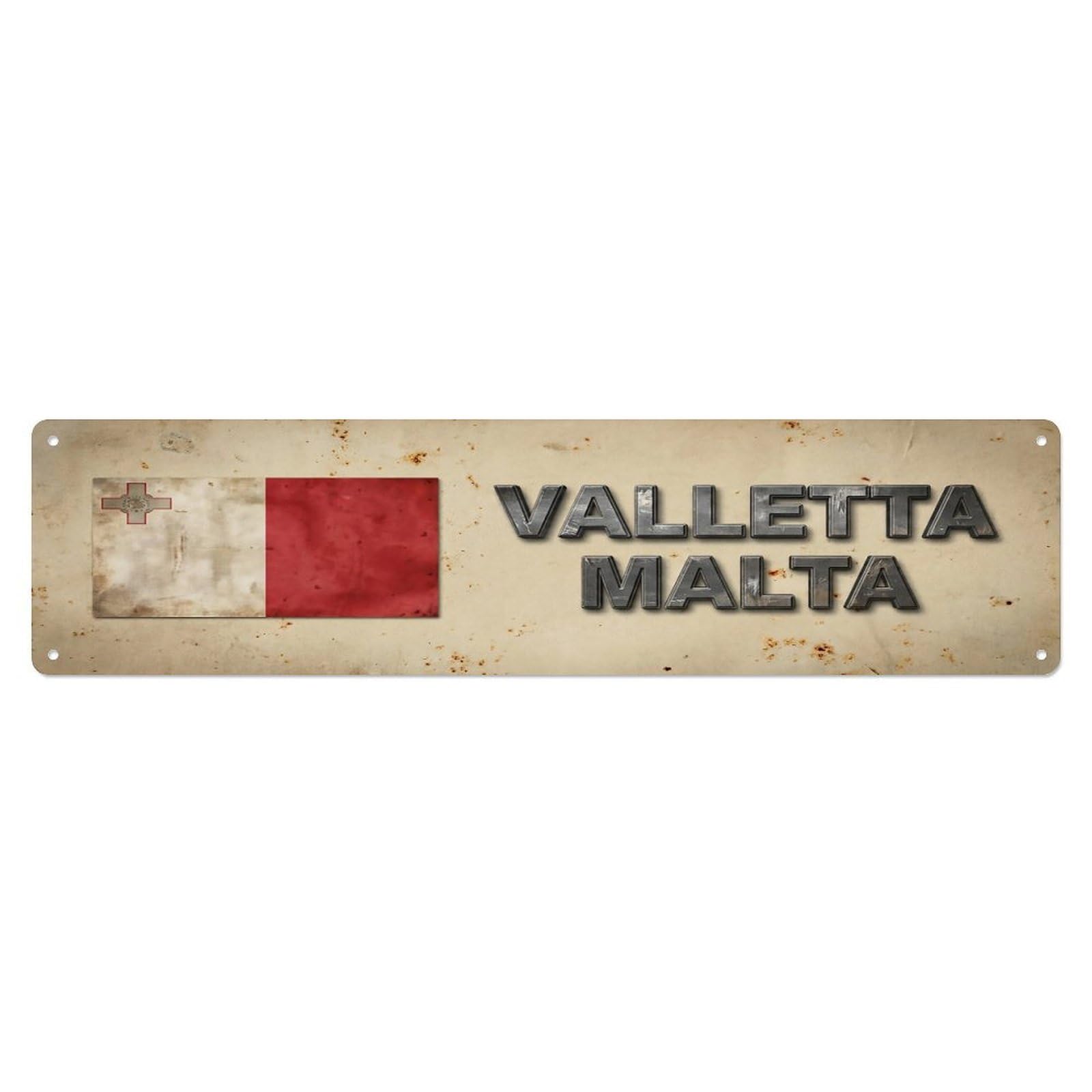 Vintage Valletta Malta Flag Decor Rustic Travel Metal Tin Sign
