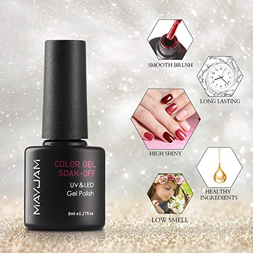 MAYJAM Gel Nagellack Set 6 Farben Semi-Permanent Nail Polish Set Beliebtes Gel Polish Set UV LED Soak Off Gel Polish Gel… – Bild 7