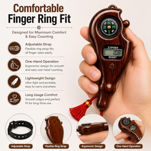 Image of Zyphen Digital Tasbeeh Hand Tally Counter Finger Ring Digital Counting Machine Counter Tasbeeh & Jaap mala for Counting Purpose with LED (1 Pc)