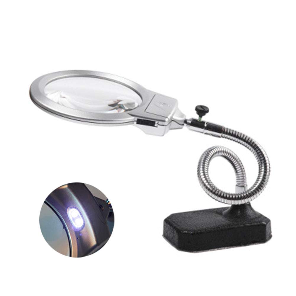 Lente d'ingrandimento, lente d'ingrandimento da tavolo illuminante a LED 6X, lancette a cupola di grandi dimensioni Supporto portatile Lampada da lettura con lente d'ingrandimento - per documenti cart