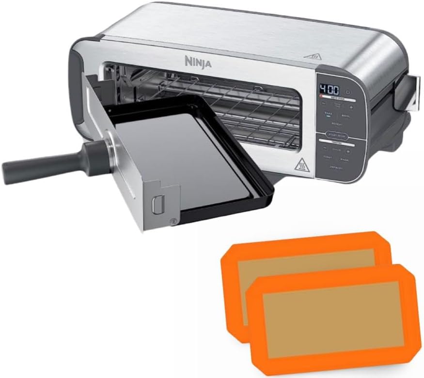 Silicone Liners for Ninja ST100 and ST101 Foodi 2-in-1 Flip Toaster, Reuseable, Easy to clean, Waterproof, Heat resistant, Set of 2 mats (Black)