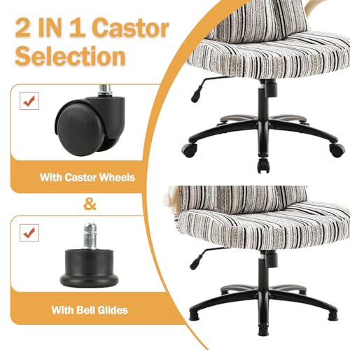 Image of Pipersong Criss Cross Chair with Arms, Plus Size Cross Legged Desk Chair with Flexible Back Cushion, Adjustable Arm Rest, Extra Wide Seat, 350lbs Fabric Home Office Chair with Castors and Bell Glides