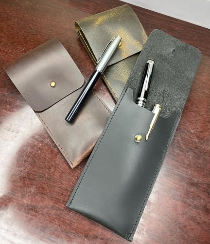 Image of RUSTIC TOWN Leather Pen Case - Handmade Valentines Gift Full-Grain Leather Pen Pencil Holder - Minimalist Pen Protective Sleeve Cover - Elegant & Practical Pencil Pouch for Work & Office