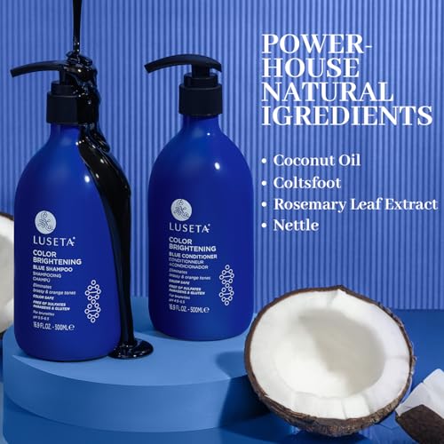 Image of Luseta Blue Shampoo & Conditioner Set for Brunette 2x16.9oz | Blue Shampoo for Brassy Hair and Brunettes, Color-Treated Hair, Reduce Orange /Copper Tones, Paraben & Gluten Free