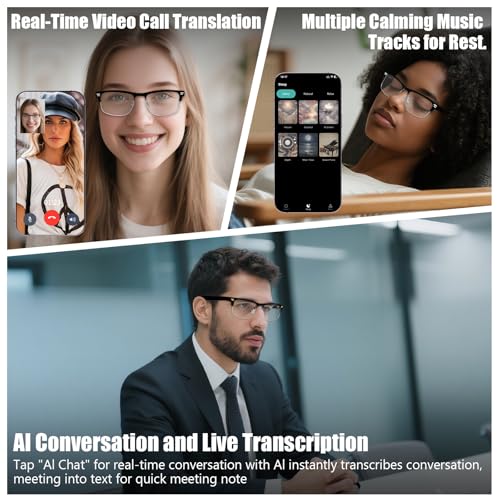 Image of GenXenon AI Glasses for Men Women, Powered by ChatGPT, AI Real-time Translation,Bluetooth Translator Glasses with Speaker,No Subscription,Smart Glasses for Work Travel-Silver