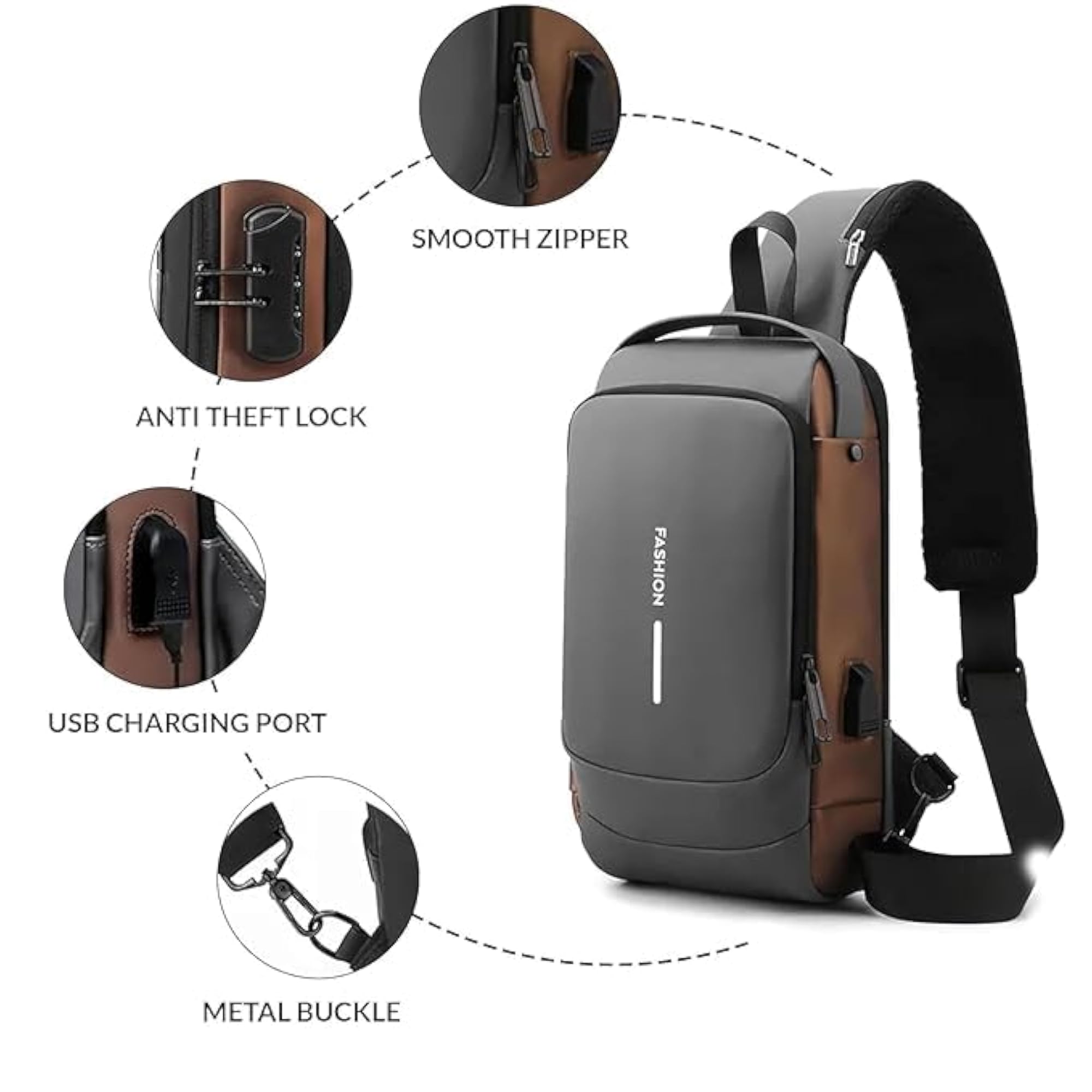 Waterproof Crossbody Sling Bag with USB Charging Port