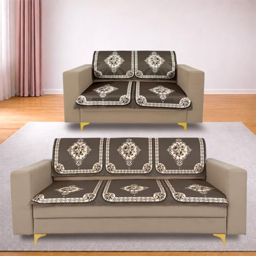Image of Homerz Premium Waterproof Jasmine Joe Sofa Seat Cover - Floral Printed Sofa Protector | Non-Slip, Washable & Durable Sofa Protector (Coffee, 5 (3+2) Seater with Back)