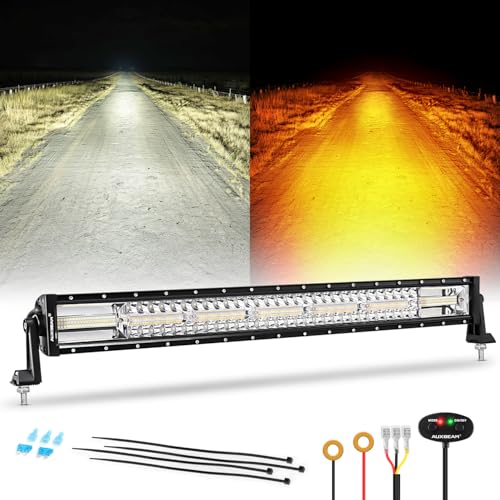 Auxbeam 6 Modes Amber White Series, 30 Inch 180W LED Light Bar Dual Color Flash Strobe Light, Spot Flood Combo Emergency Off-Road Lighting, for Trucks, Jeeps, ATV, UTV, SUV, Cars, Boats