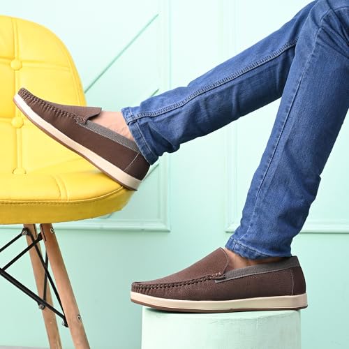 Image of Centrino Leather Loafers for Man | Slip-On Shoes for Men Stylish | Cushioned Insole | Lightweight Comfortable Moccasin Shoes | Hand-Stitched Casual Footwear | Mens Loafer Shoes for Office (9569)