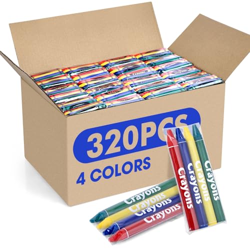 FUMILE 320 Count Crayons (80 Sets of 4 Colors) Non-Toxic Crayon Bulk Individual Packs Mini Crayons for Kids Party Favors Restaurants School Supplies Travel and More Events