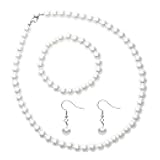 3PCS Pearl Jewelry Set for Women, Faux Pearl Necklace Bracelet Earrings Set, Round Pearl Costume Accessories for Brides Wedding Gift