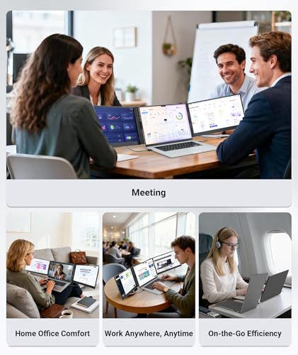 Image of Laptop Screen Extender, Ultra Thin 14 inch 1080P FHD Triple Portable Monitor for Laptops 13-17.3 inch, 2.2lbs Lightweight Travel Dual Monitor Extender, Plug-Play Aluminum Extended for Mac /Windows /PS5 /Chrome