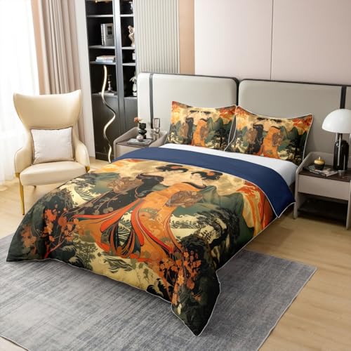 Ropa de cama transpirable de algodón reversible estilo ukiyo-e japonés geisha para niños 4