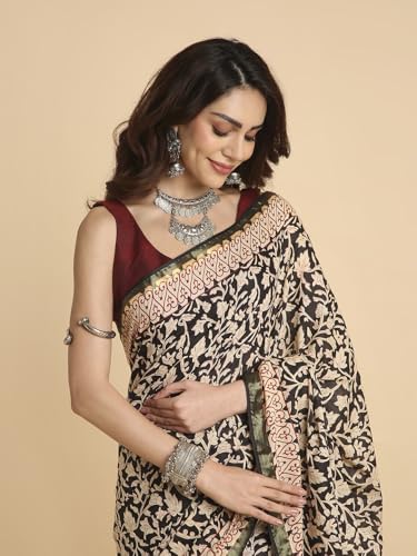 Image of RATAN Women's Pure Soft Cotton Saree with Blouse Piece | Lightweight Breathable Daily Wear Cotton Saree | Traditional Printed Saree for Office Casual & Summer Wear