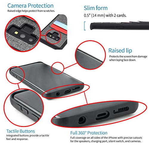 Dockem Luxe Samsung Galaxy Note 9 Wallet Case: Slim Tpu With Canvas Synthetic Leather 2 Slot Card Case (Black And Grey) #TOP2