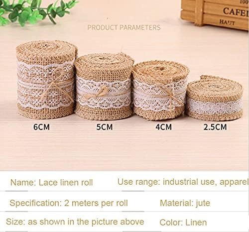 4 Roll 2m Hessian Ribbon Roll with White Lace &100m Jute Twine,Rustic Ribbon Natural Ribbon,Antique Jute Linen Ribbon Roll,White Burlap Lace Ribbon for Wedding Christmas Party Crafts Gifts Wrapping
