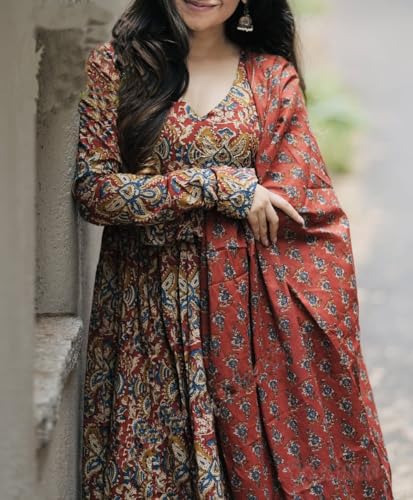 Image of Nermosa Women Printed Anarkali Kurta and Pant Set with Dupatta