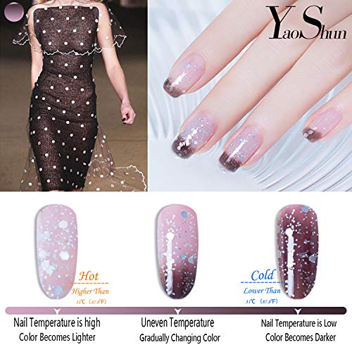 YaoShun Temperature Color Changing Gel - Gel Polish UV Gel 6pcs Soak Off Nail Gel Kit Mixed Colors 10ml #007 - Thumbnail 6