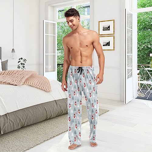 Pfrewn Mens Pajama Pants White Grey Winter Cute Snowman Lounge Pants Straight-Fit Soft Pajama Bottoms with Pockets M4