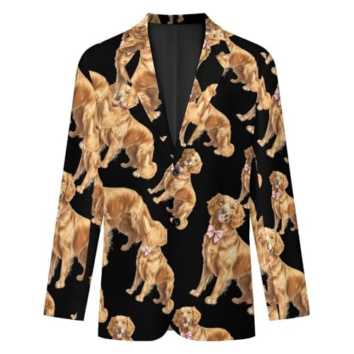 Retriever Dog with Bow Tie Men's Slim Suit Long-Sleeve Prom Tuxedo Classic Two Button Business Jacket4