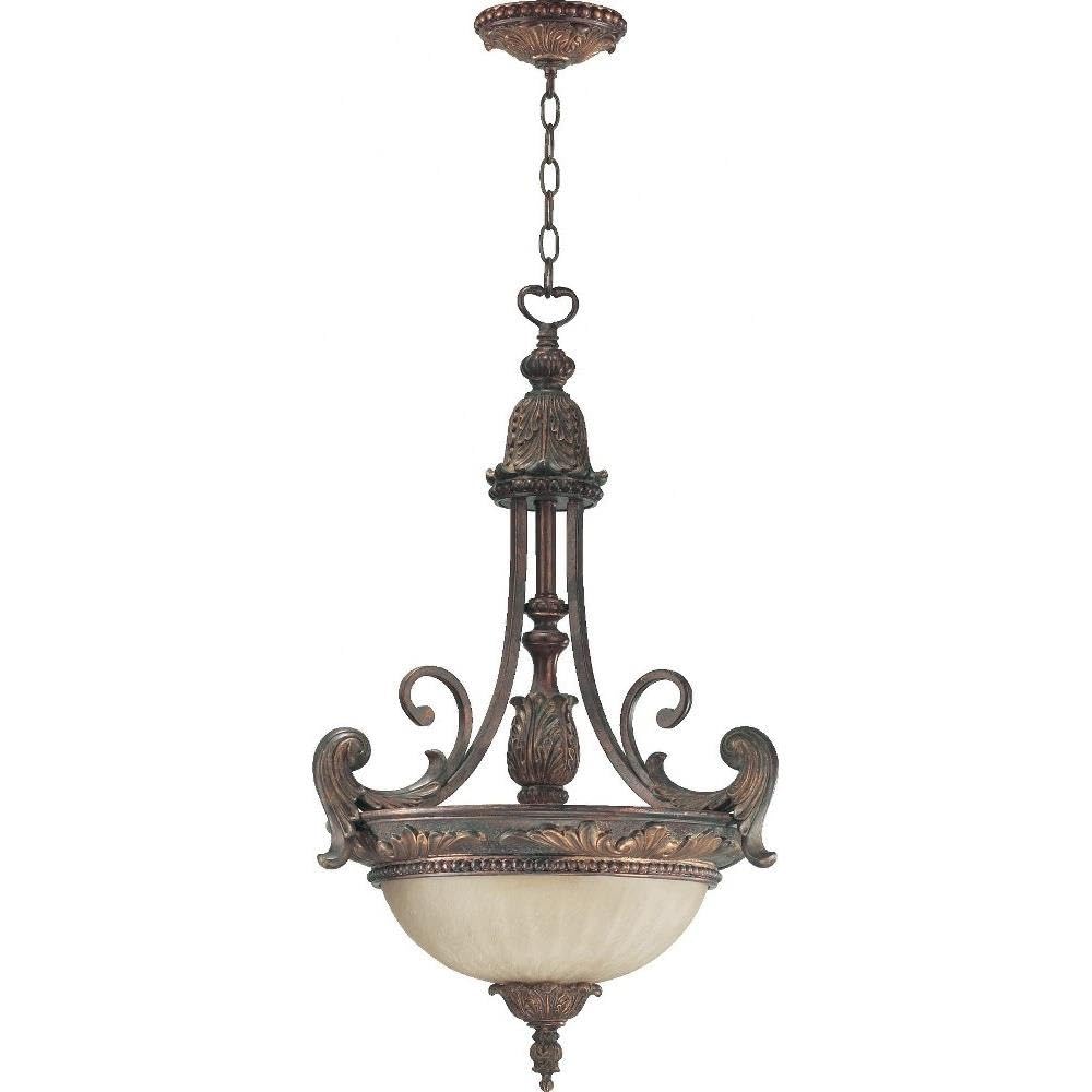 Quorum 8230-3-88 Traditional Three Light Pendant from Madeleine Collection in Bronze/Dark Finish,