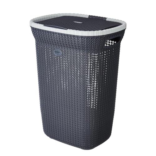 Image of Amazon Brand - Solimo Knit Laundry Basket - Big - 55 Litres - 44 Cm X 35 Cm X 61 Cm | Dark Grey - Plastic