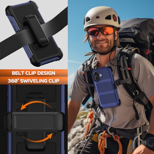for iPhone 16 Plus Case with Belt Clip Holster,Anti-Drop Shockproof (Blue) - image 2