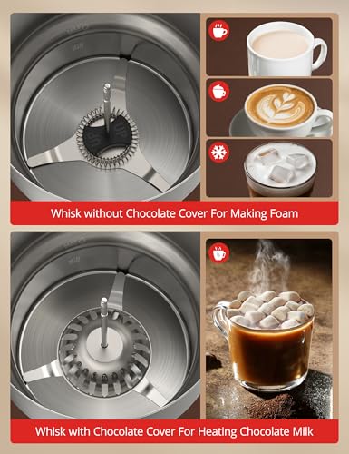 Image of Milk Frother and Steamer, PARIS RHONE 4 in 1 Detachable Milk Steamer, 500ml Hot Chocolate Maker and Milk Warmer with Hot & Cold Foam, Dishwasher Safe, All Stainless Steel