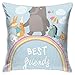 DHNKW Throw Pillow Case Cushion Cover,Best Friends Forever Quote with Happy Animals Walking On Rainbow Bear Fox Rabbit ,18x18 Inches