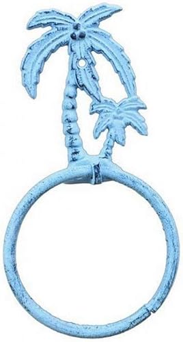 Miniatura 148 de Toallero de hierro fundido de plata antigua de 8.5 pulgadas - Decoración de conchas marinas - Decoración del hogar del mar Plata,Hierro fundido,Azul