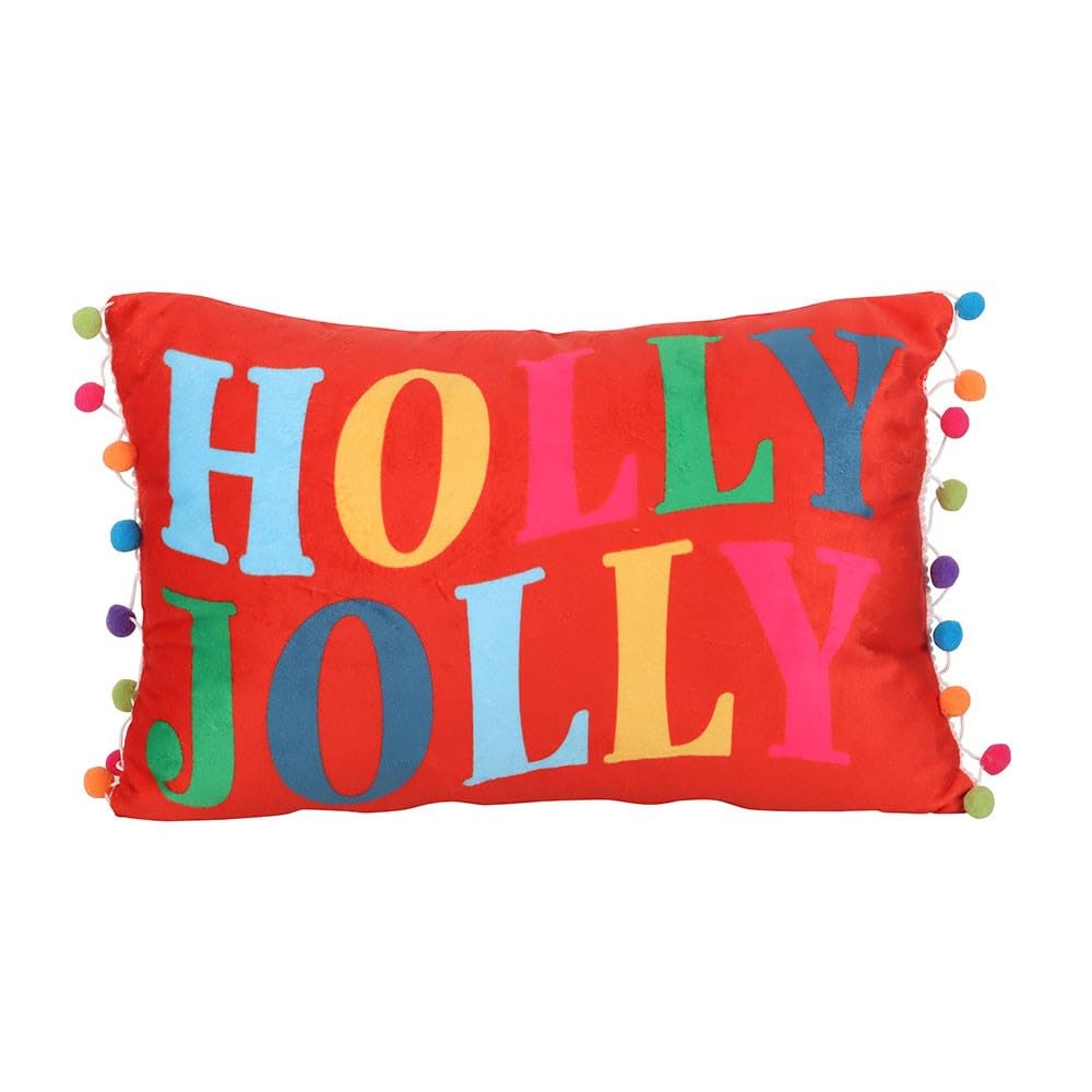 Something Different  Red Holly Jolly Cushion With Pom Poms - 