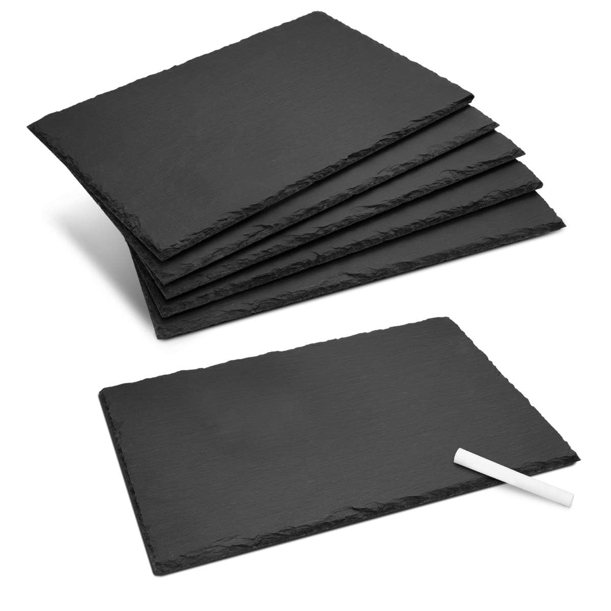 Store2508 Natural Slate Serving Tray Set of 6 (30 x 20 cm Each) with Chalk Rectangular Food Serving Platters with Anti Scratch Feet for Cheese Sushi Desserts Kitchen Dining Table-image-4