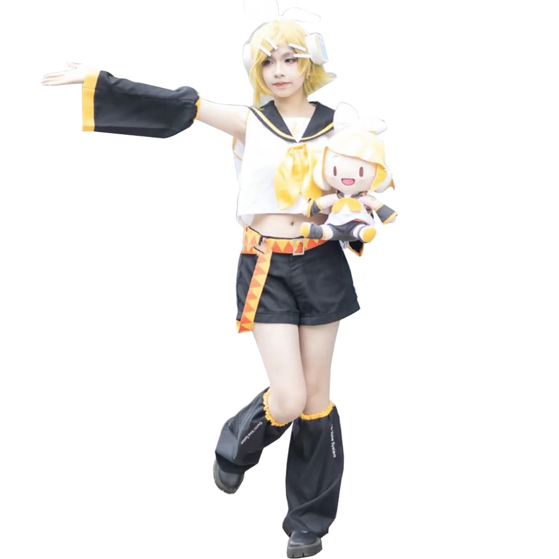AKTOTO Kagamine Rin Cosplay Kagamine Len Cosplay Halloween Full Set Of Uniforms with Wigs For Men and Women