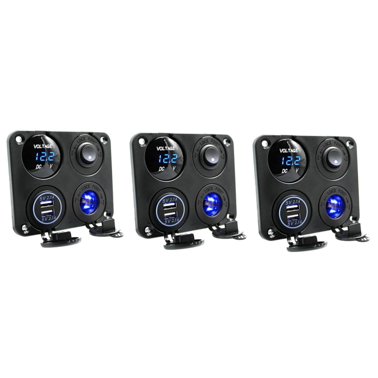 UPKOCH 3 Pezzi 4 1 Pannello Presa Caricabatteria Auto Usb Doppio 4 Funzione Led Voltmetro 12-24v Presa Voltmetro Usb Facile Da Installare Per Camper Camion
