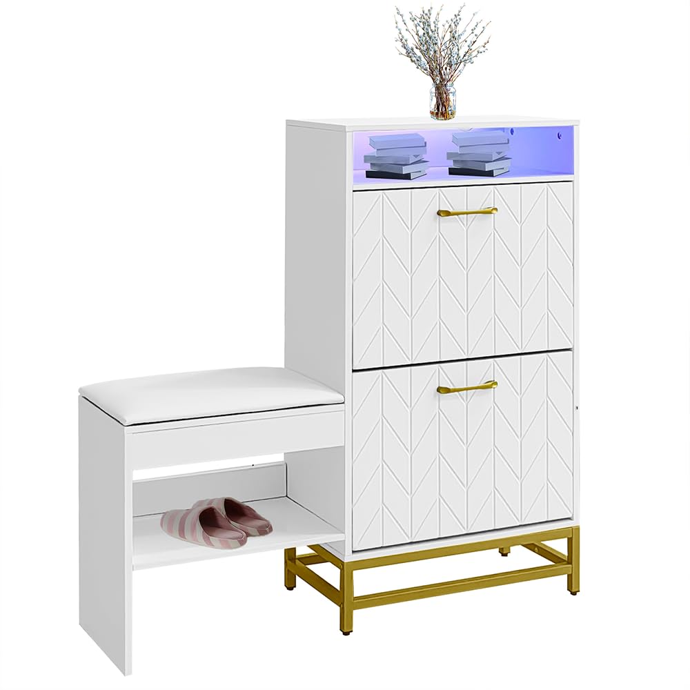 Étagère à chaussures avec banc et lumière pour chausser toute la famille facilement