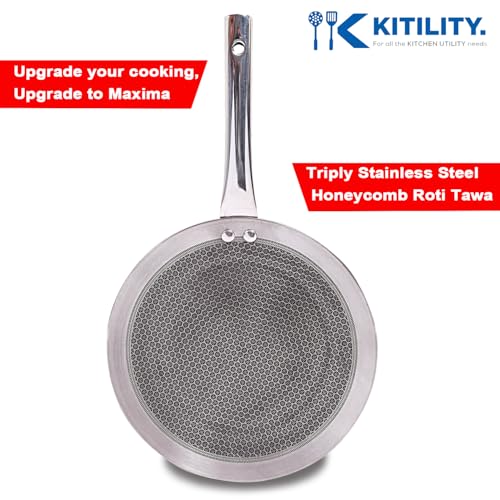 Image of Steels Hexa Comb Roti Tawa 28cm - 2.5mm Thick Triply Non-Stick Flat Pan for Rotis & Chapatis | Compatible with All Cooktops Including Gas & Induction | Durable Premium Design,Capacity 0.54ltr