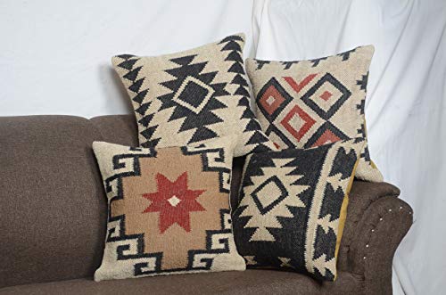 Chouhan Rugs Juego de 4 fundas de almohada vintage Kelim de 18 x 18 pulgadas Cover