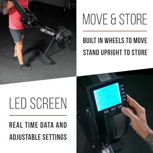 Image of Valor Fitness Air Rowing Machine - Full-Body Cardio Rower with Adjustable Resistance, LED Monitor, Wheels & Compact Foldable Design for Home Gym & High-Intensity Workouts